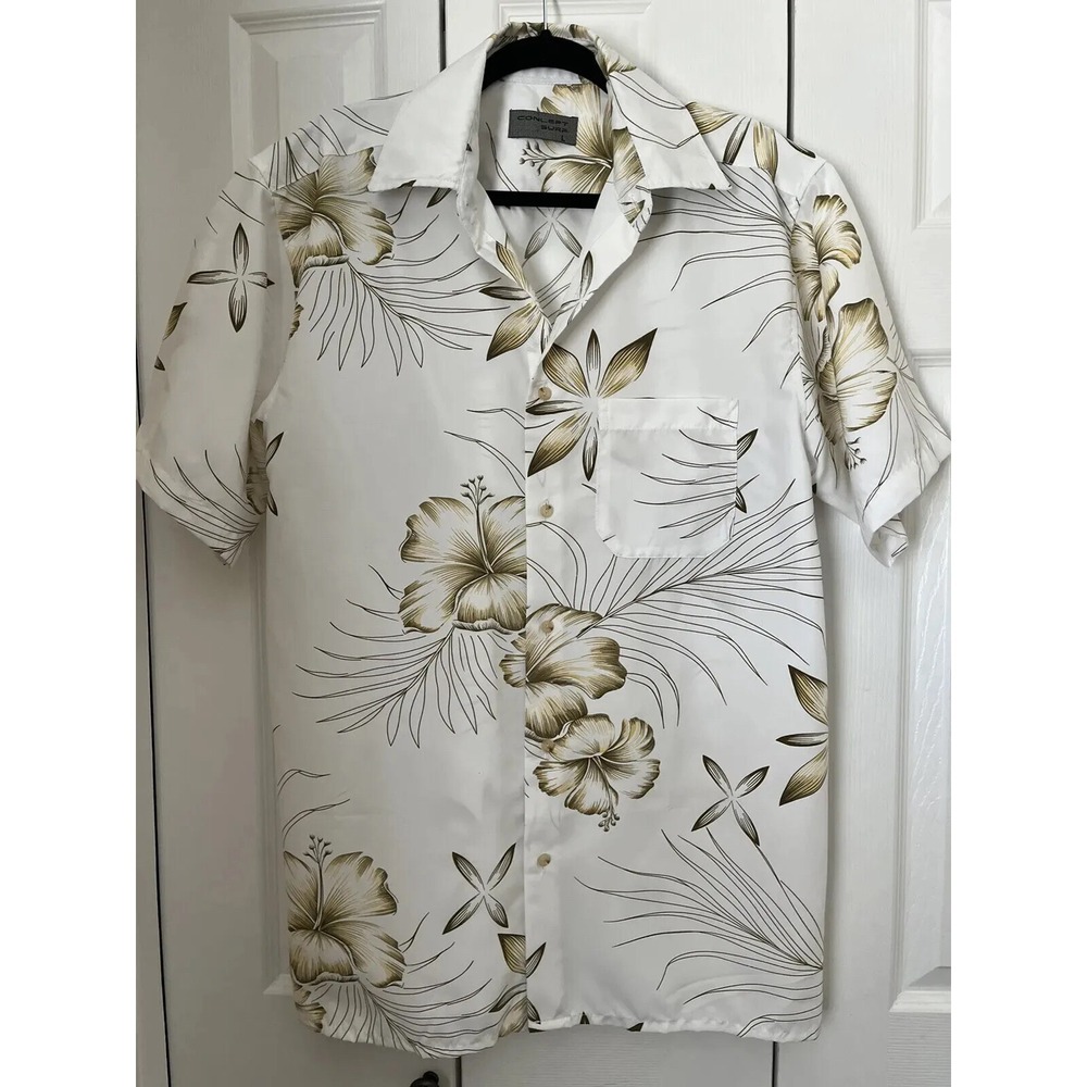 Concept Surf Mens‎ Hawaiian Shirt Size L White Floral Tropical Button Up Aloha